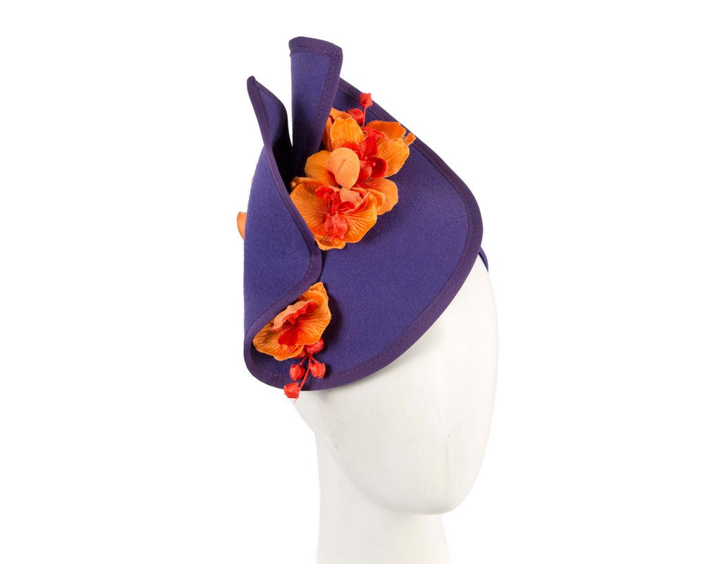 Purple and orange winter felt fascinator with orchid-0